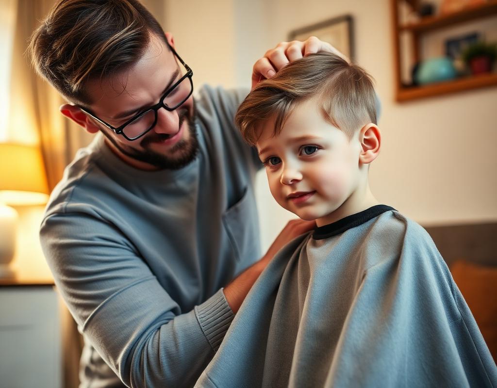 Boy getting a kids cut at home